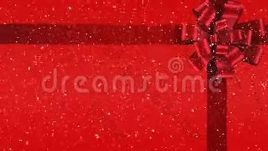 红色彩带数字动画，红色背景下的礼品蝴蝶结